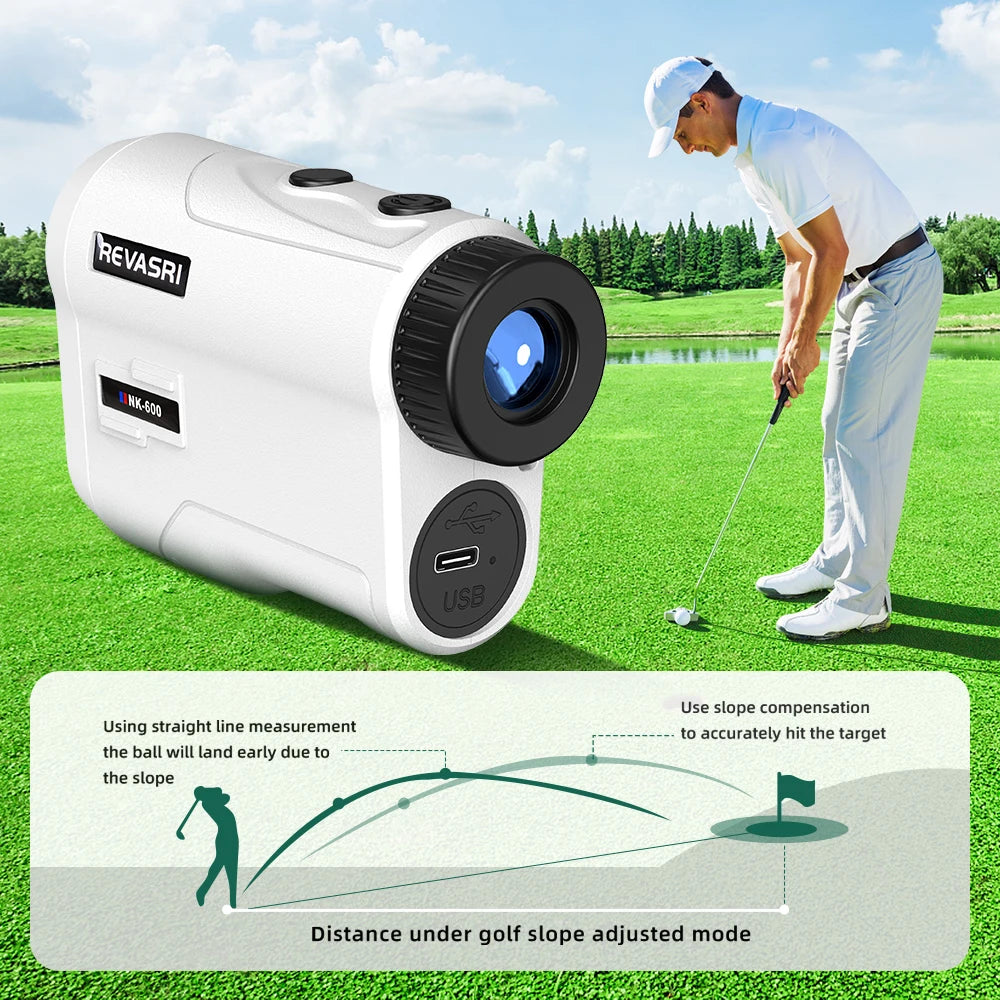 REVASRI Rechargeable Golf Laser Rangefinder 600m / 1000m with Flag Lock Vibration & 6X Magnification