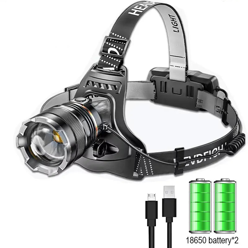 Powerful LED headlamp rechargeable XHP50 sensor zoom high lumen fishing camping outdoor light