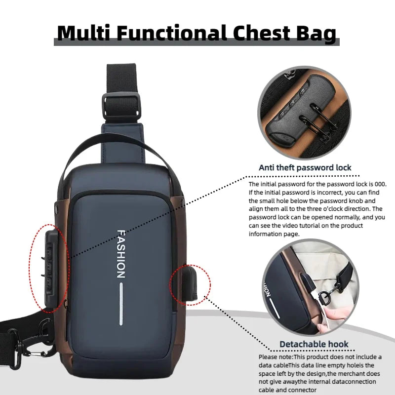 Durable Oxford Fabric Men's Sling Bag – Stylish Motorcycle Crossbody Chest Pack with Phone Pocket