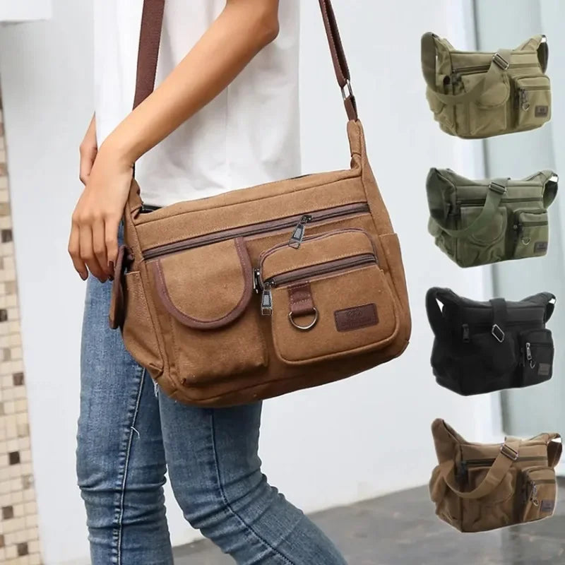 Casual Sling Bag Messenger Crossbody Shoulder Bag Unisex Travel Outdoor Vintage Canvas Tote
