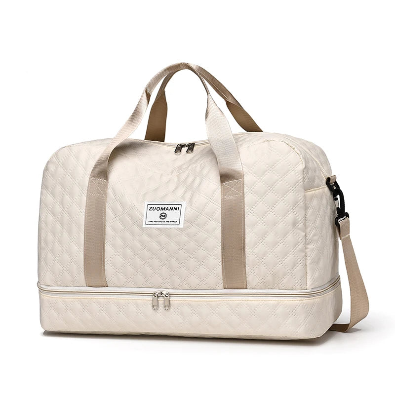 Lightweight Rhombic Lattice Travel Duffle Bag Carry-On Sports Fitness Gym Portable Weekender Bag