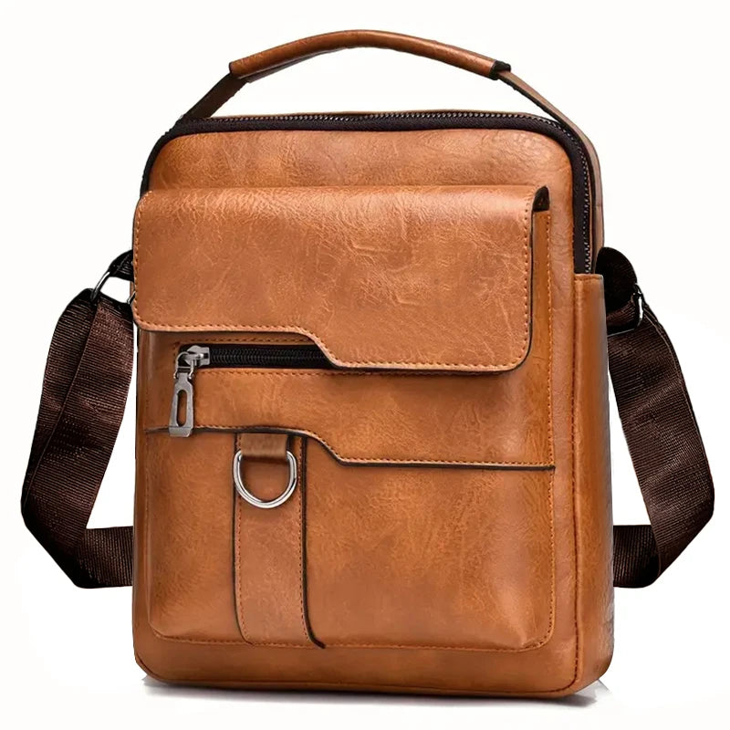 Men’s PU Leather Business Shoulder Bag Professional Crossbody Briefcase with Handle for Work Travel