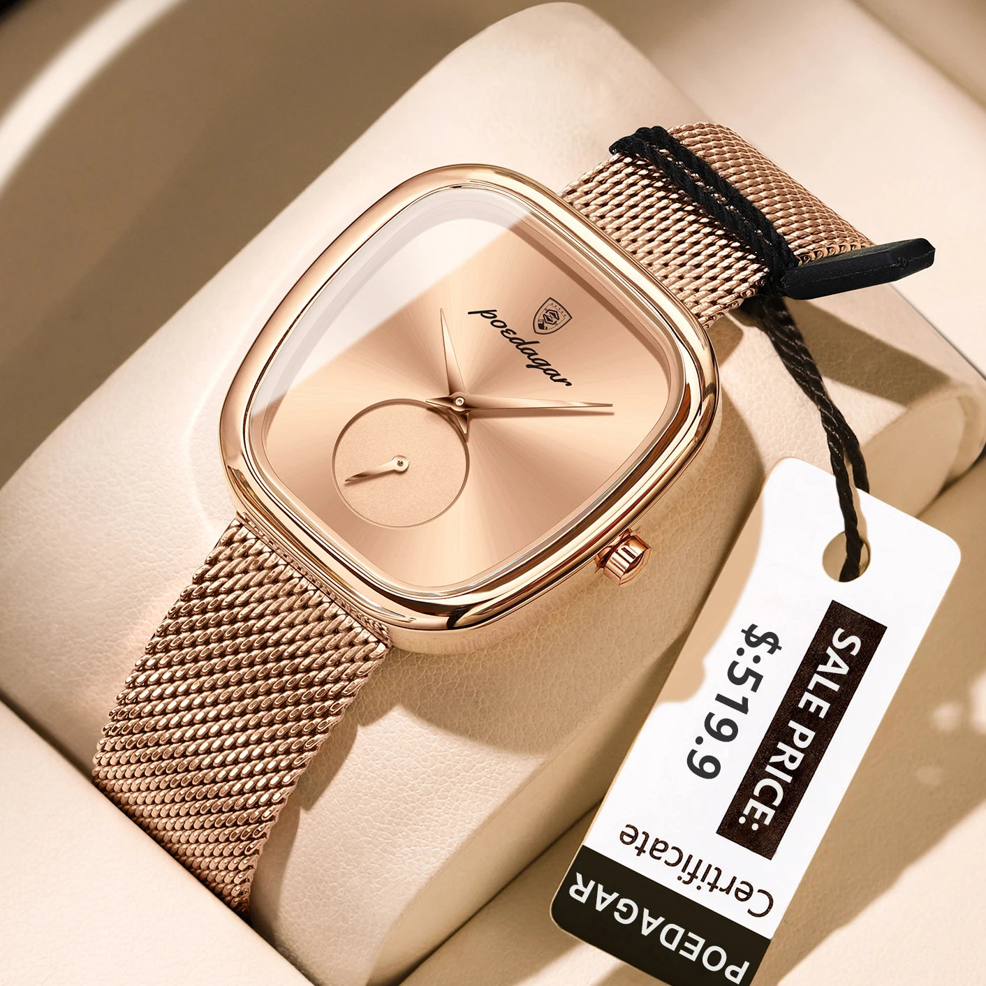 POEDAGAR Elegant Stainless Steel Mesh Ladies Quartz Watch Waterproof Fashion Casual Women’s Reloj