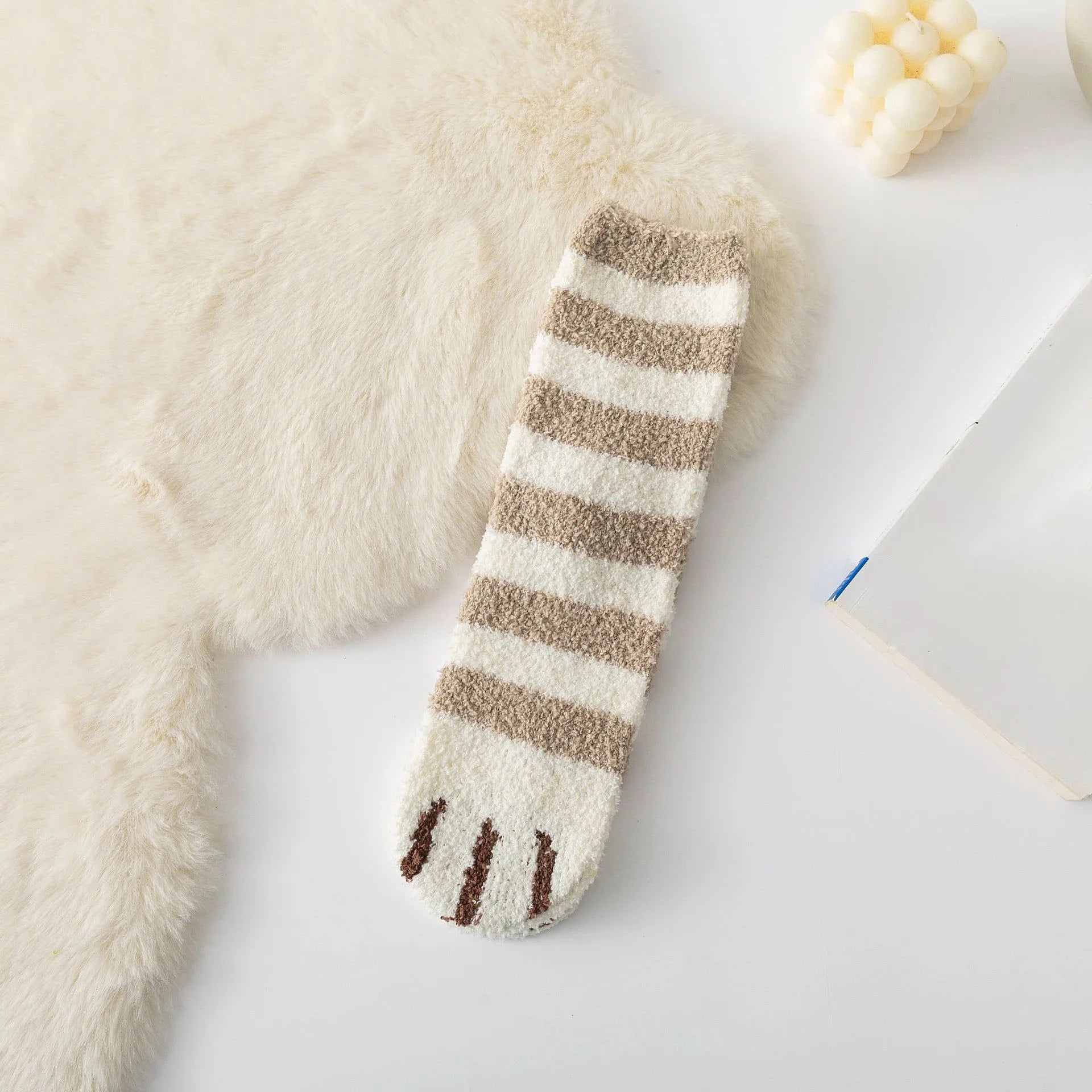 Autumn Winter Coral Velvet Cat Claw Socks – Warm Middle Tube Sleep & Floor Socks for Women Girls
