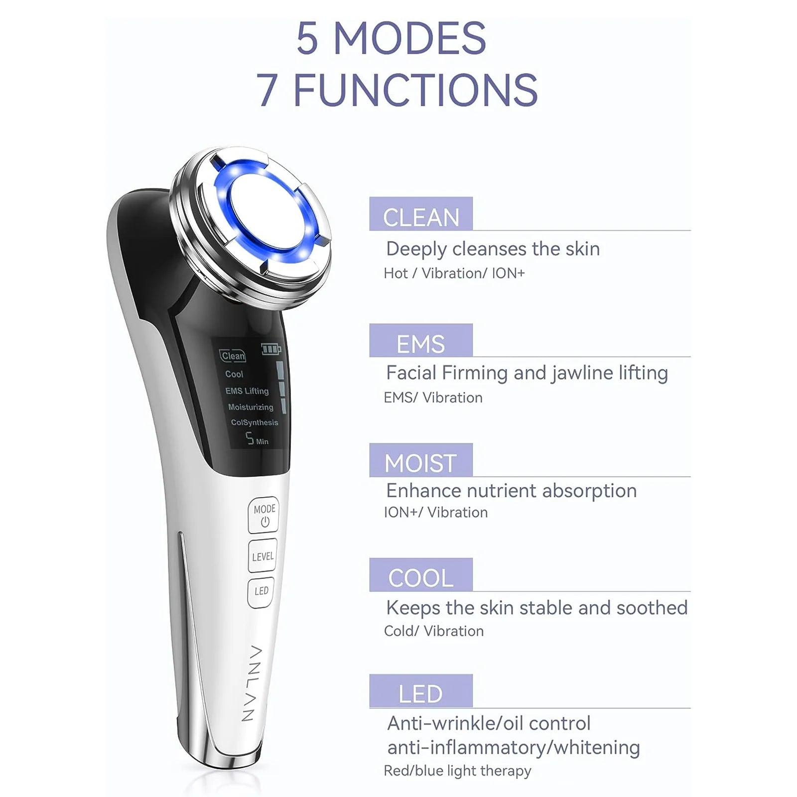 ANLAN EMS Facial Massager Microcurrent Face Lifting Deep Cleansing Beauty Device Hot Cold Therapy