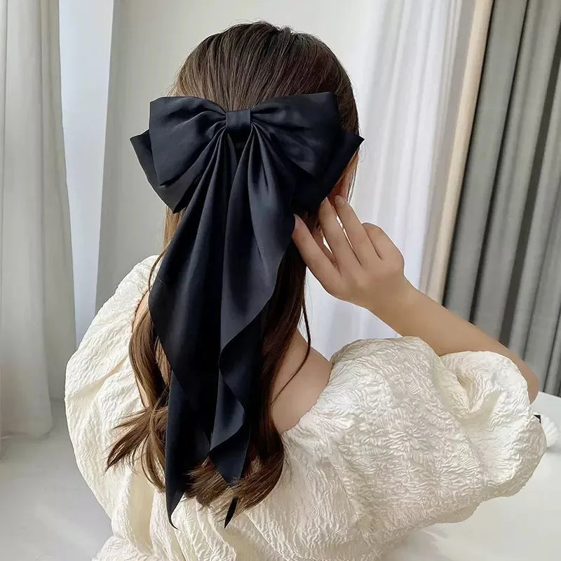 Elegant Large Satin Bow Hair Clip for Women and Girls Solid Colour Fashion Hair Accessory UK