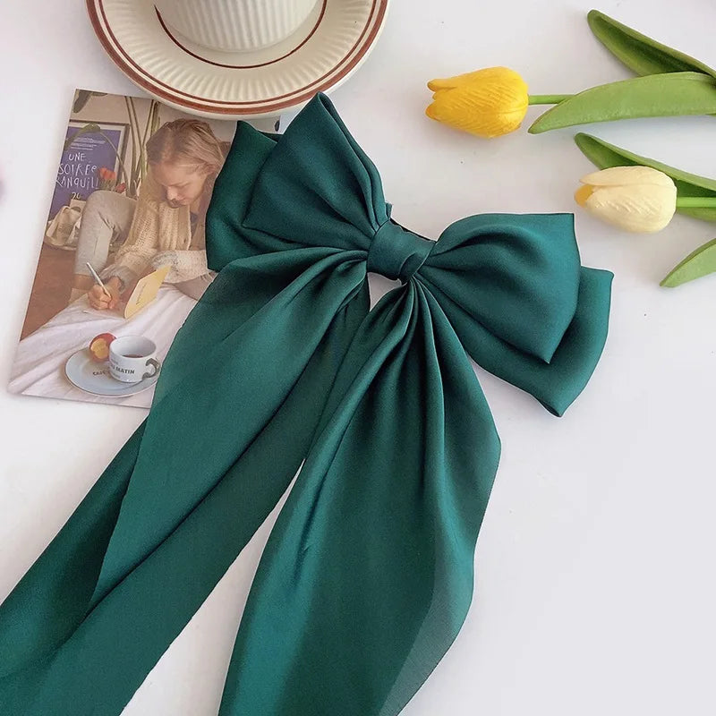 Elegant Large Satin Bow Hair Clip for Women and Girls Solid Colour Fashion Hair Accessory UK