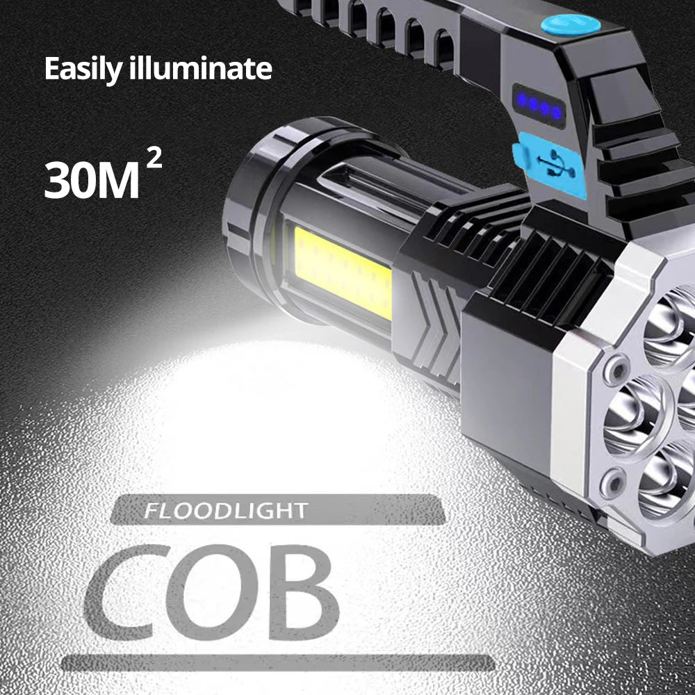 SHUSTAR High Power USB Rechargeable LED Flashlight 7 LED Torch with COB Side Light for Camping