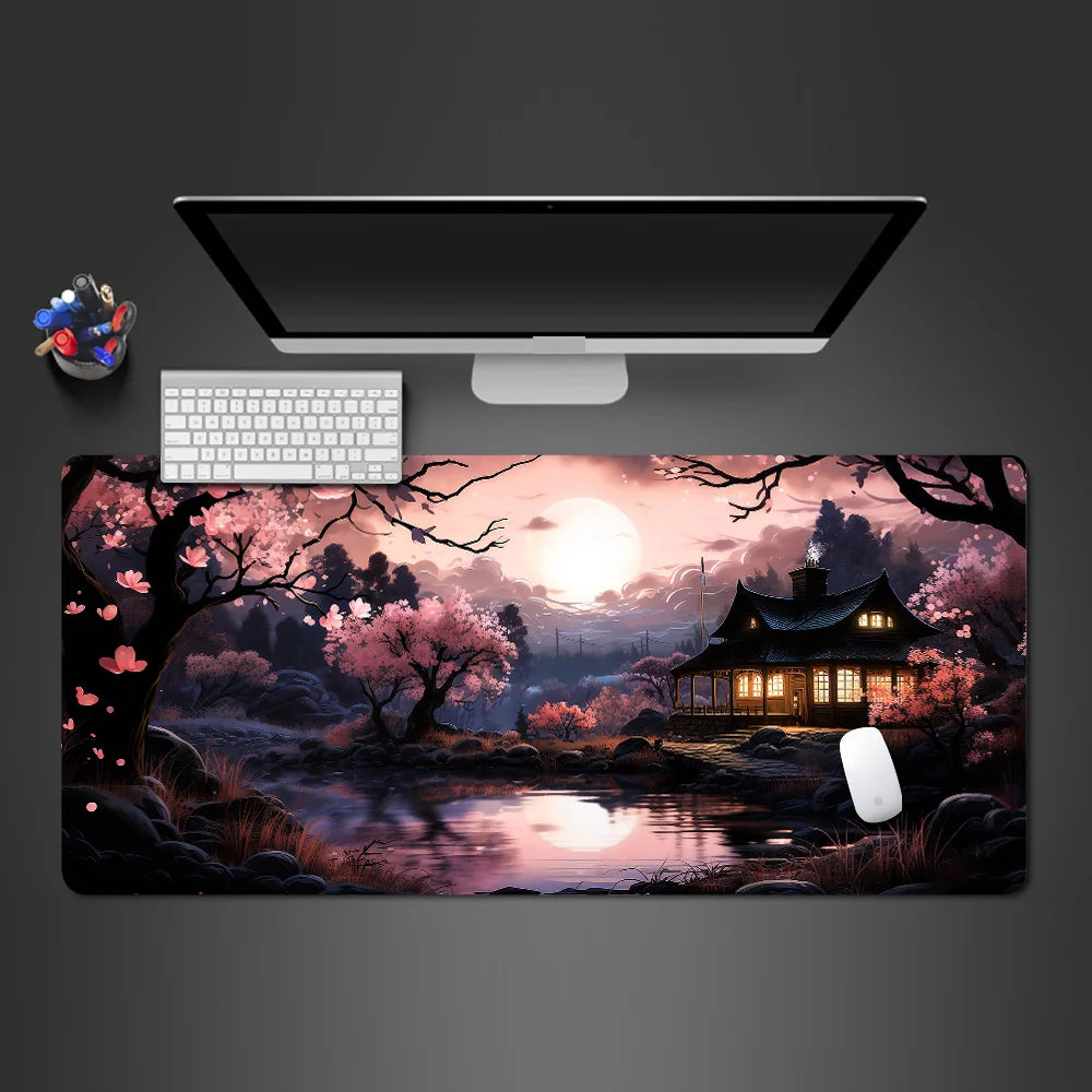 Sakura Landscape Large Desk Mouse Pad in Varied Sizes for Gaming Accuracy and Office Productivity