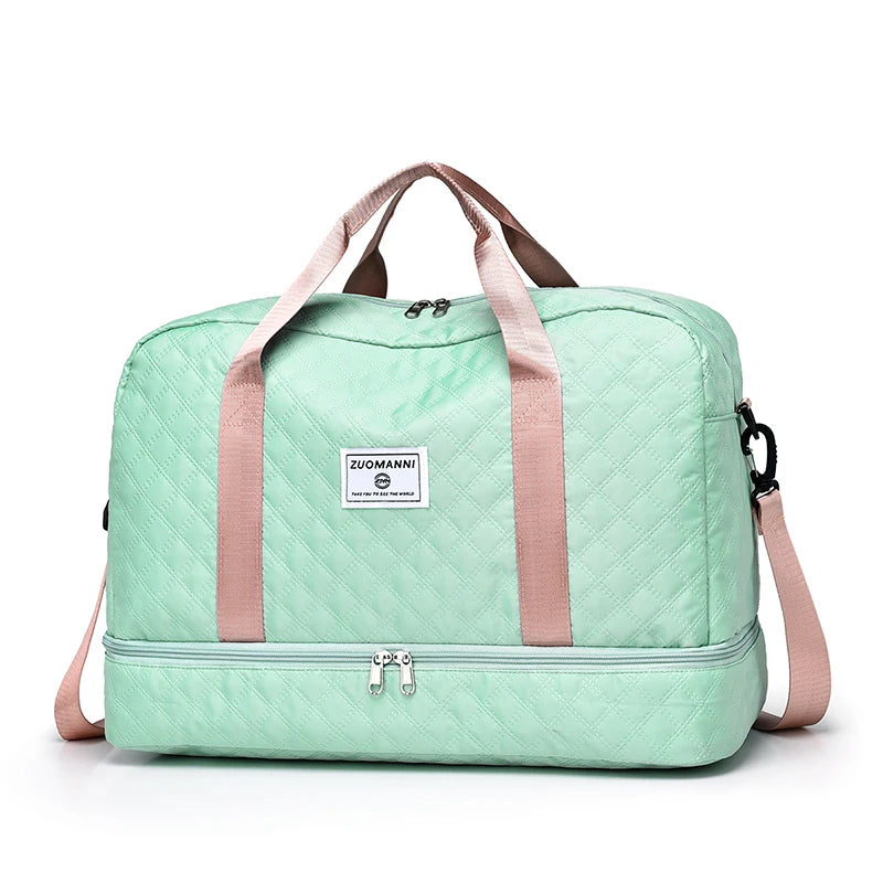Lightweight Rhombic Lattice Travel Duffle Bag Carry-On Sports Fitness Gym Portable Weekender Bag