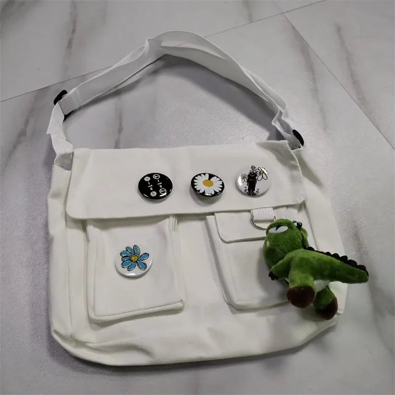Cute Canvas Shoulder Bag for Women – Harajuku Crossbody Messenger Pouch, Casual Small Bag for Girls