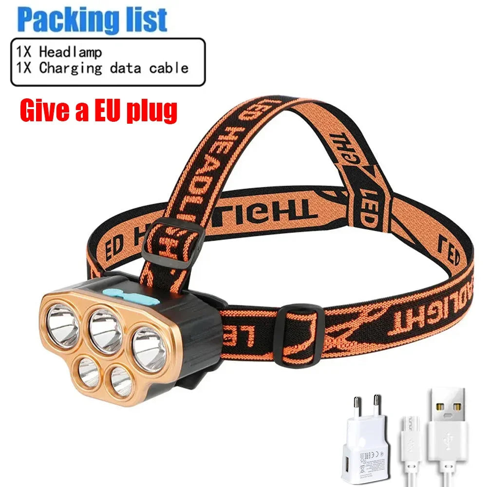 8 LED Rechargeable Headlamp, Waterproof Design, 4 Light Modes for Camping, Hiking, Fishing and Work