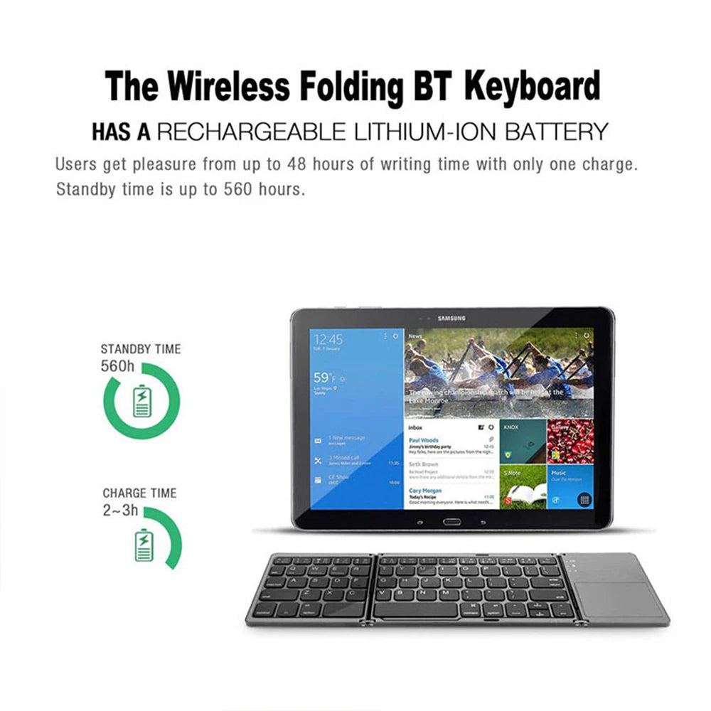 B033 Mini Wireless Folding Keyboard with Touchpad Bluetooth for Windows, Android, iOS, iPad & Phone