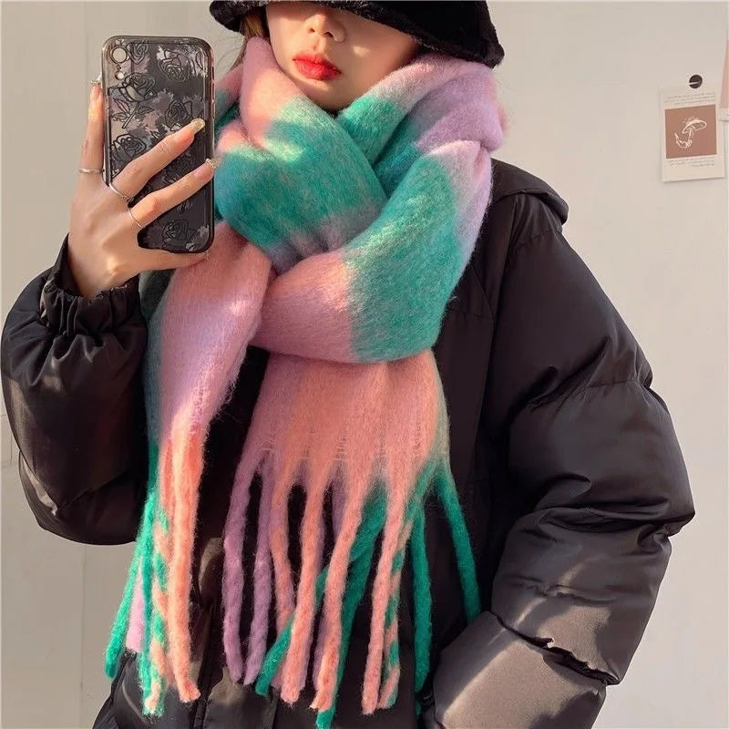 Women's Winter Cashmere Shawl & Warm Plaid Pashmina Scarf with Tassels – Stylish & Cosy