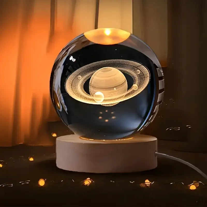3D Crystal Ball Solar System Night Light 8cm Laser Engraved Glass Planet Globe Desk Lamp