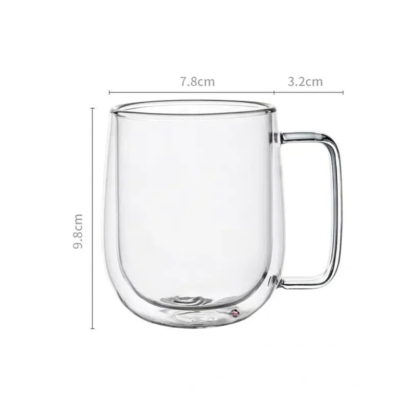 150–350ml Double Wall Heat Resistant Borosilicate Glass Mug with Handle for Coffee, Tea & Milk