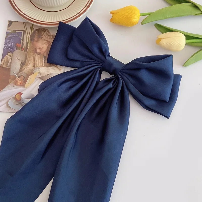Elegant Large Satin Bow Hair Clip for Women and Girls Solid Colour Fashion Hair Accessory UK