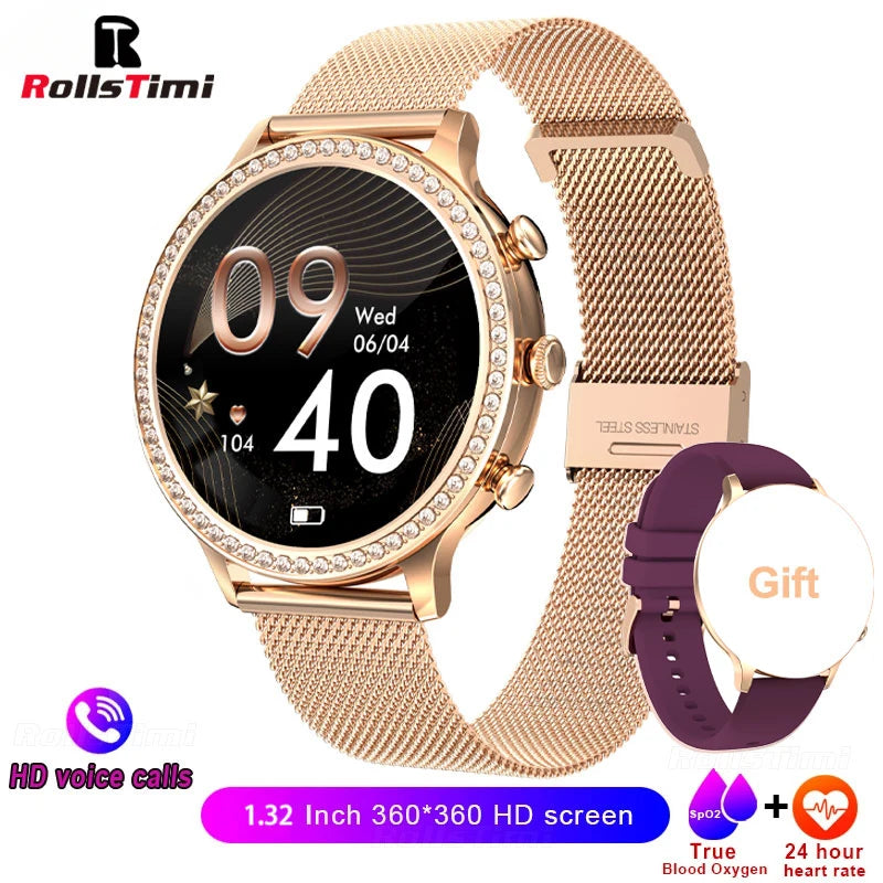 RollsTimi elegant women’s smart watch bluetooth calls blood pressure heart rate fitness fashion watch
