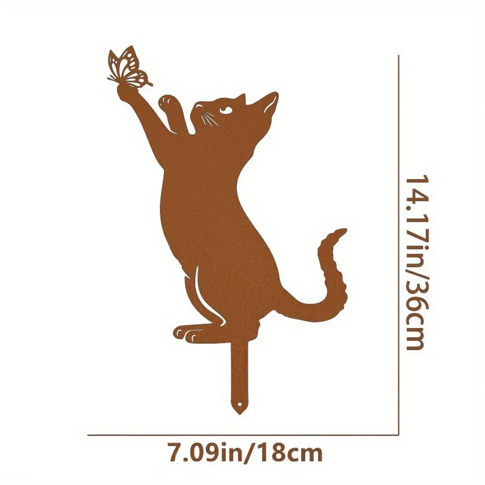 Exclusive Cute Cat Garden Silhouette – Tiki-Inspired Cat Family Garden Stakes Outdoor Decor Statues