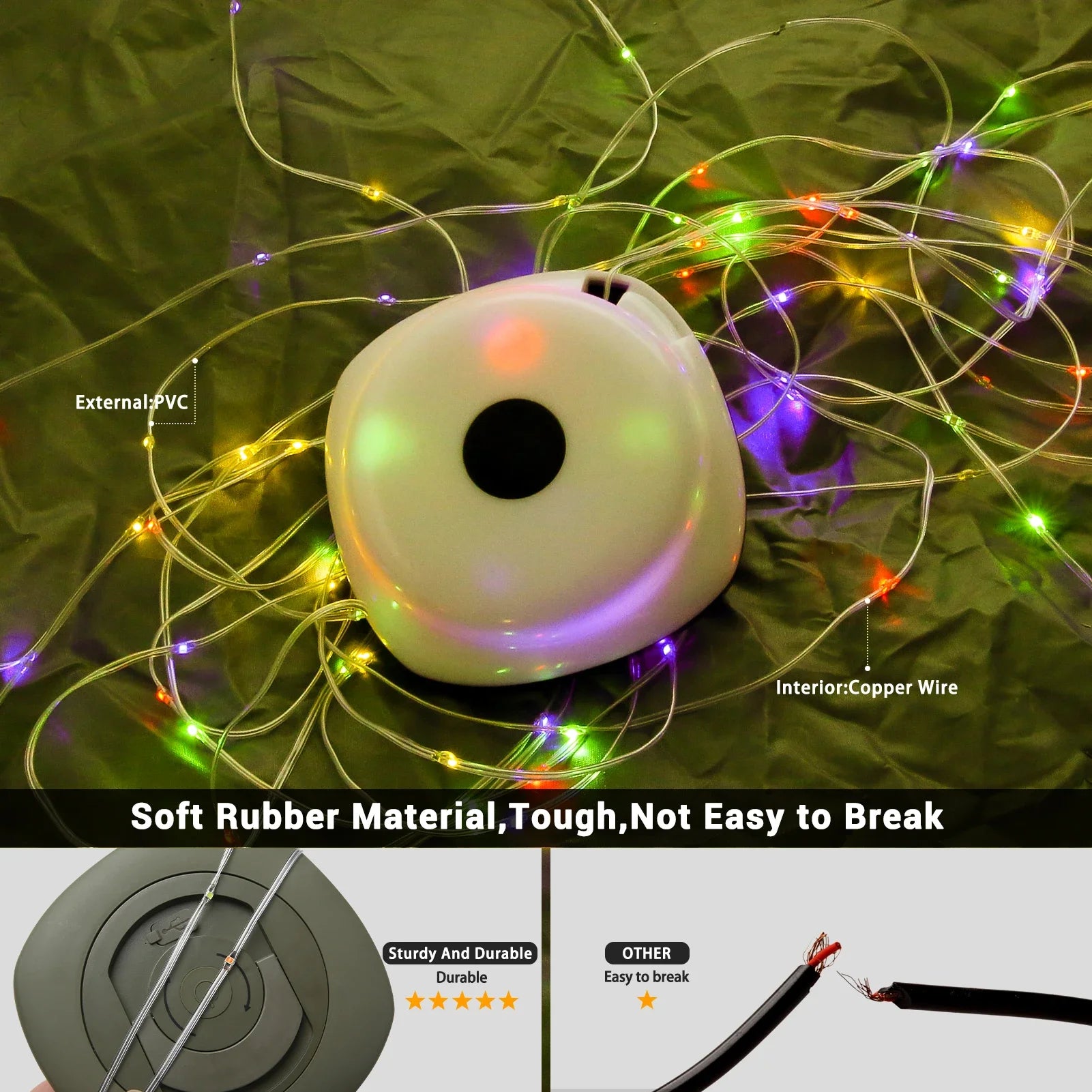 Camping String Lights 33ft Rechargeable Lanterns 2-in-1 Outdoor LED Strip with 2000mAh Battery IPX6