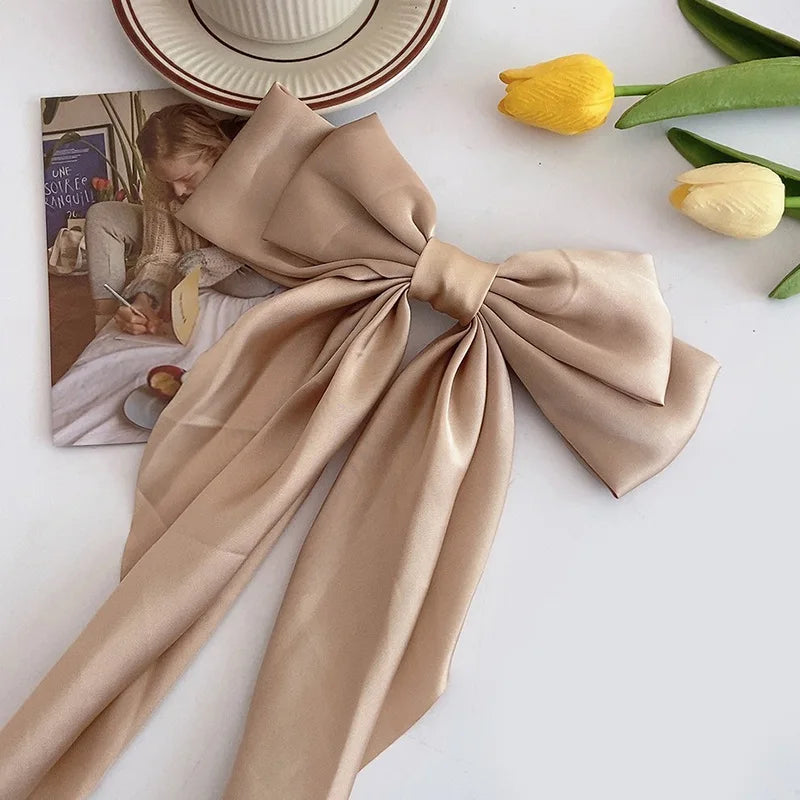 Elegant Large Satin Bow Hair Clip for Women and Girls Solid Colour Fashion Hair Accessory UK