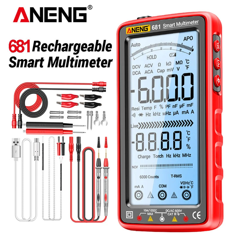 ANENG 681 Rechargeable Digital Multimeter AC/DC Voltage Current Tester True RMS LCD Display