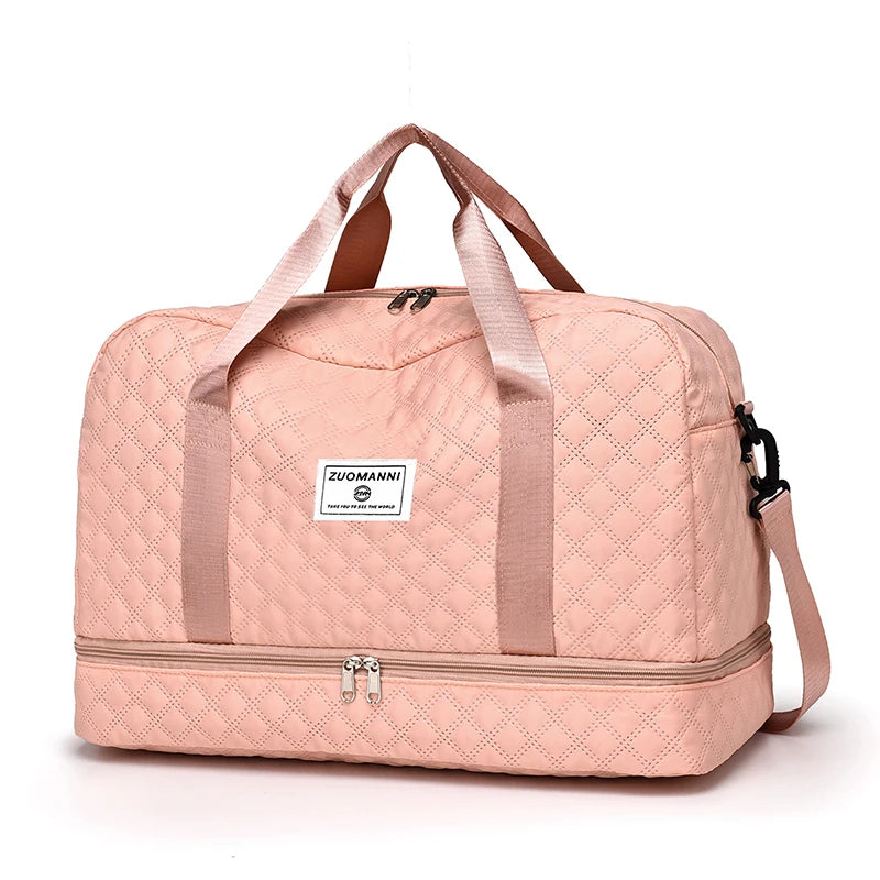 Lightweight Rhombic Lattice Travel Duffle Bag Carry-On Sports Fitness Gym Portable Weekender Bag