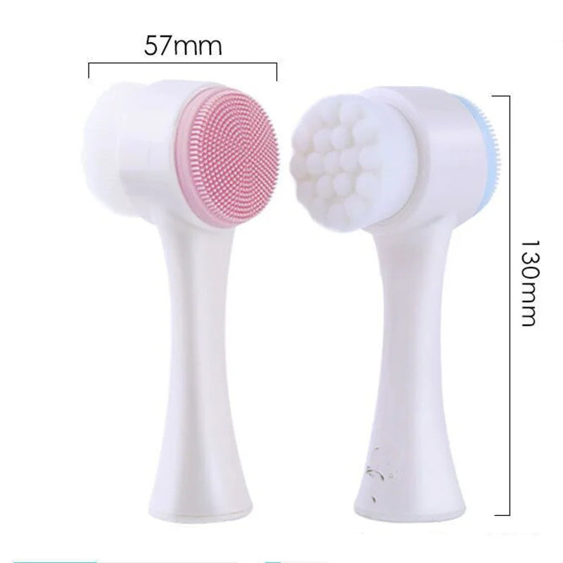 3D Double Silicone Facial Cleansing Brush for Deep Pore Cleaning, Exfoliation & Skin Massage
