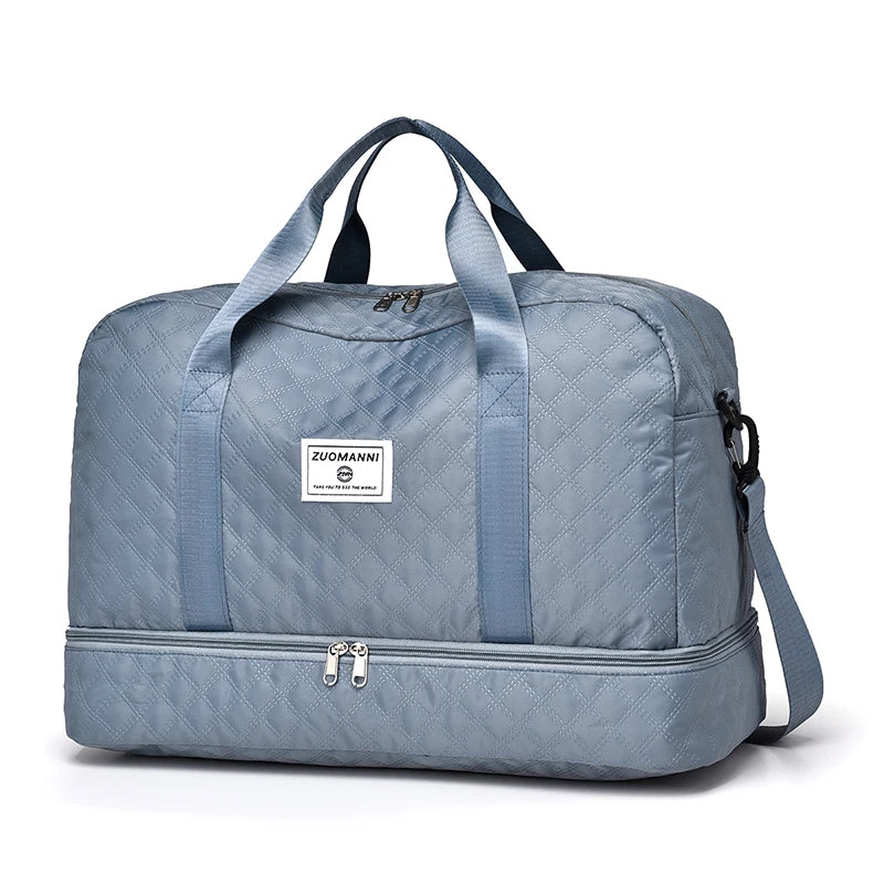 Lightweight Rhombic Lattice Travel Duffle Bag Carry-On Sports Fitness Gym Portable Weekender Bag