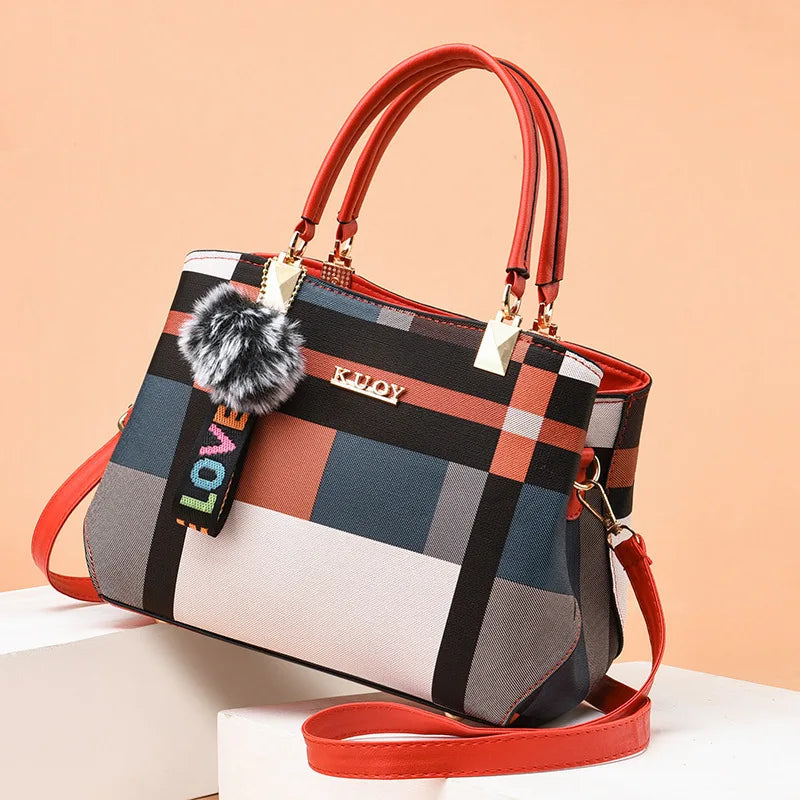 YOGODLNS Elegant Designer Women’s Handbag PU Leather Crossbody Shoulder Tote Bag with Fur Charm