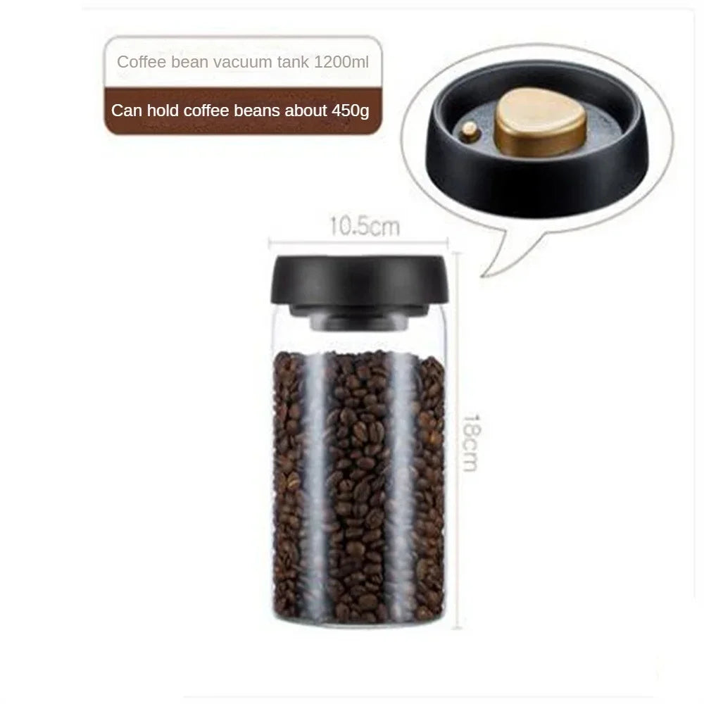 Coffee Beans Vacuum Sealed Glass Storage Jar Airtight Transparent Moisture-Proof Food Container