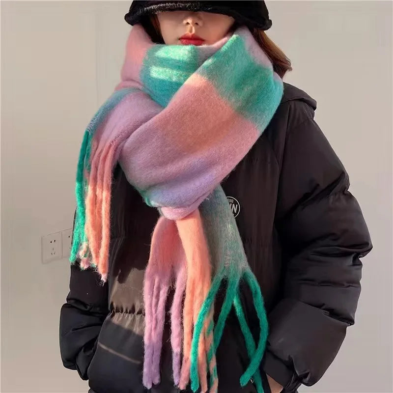 Women's Winter Cashmere Shawl & Warm Plaid Pashmina Scarf with Tassels – Stylish & Cosy