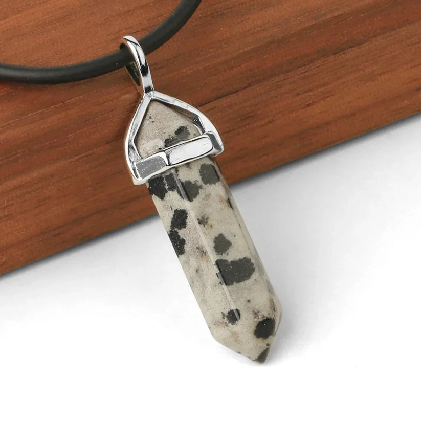 Natural Gemstone Hexagonal Bullet Necklace Quartz Crystal Pendant Chakra Healing Reiki Jewellery