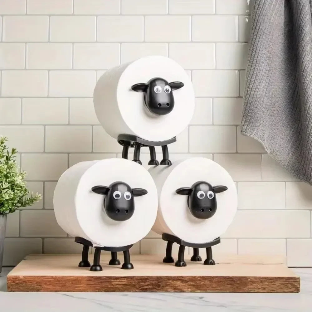 Cute Sheep Toilet Paper Holder Stand Cartoon Animal Bathroom Decor Non-Slip Space Saving Design